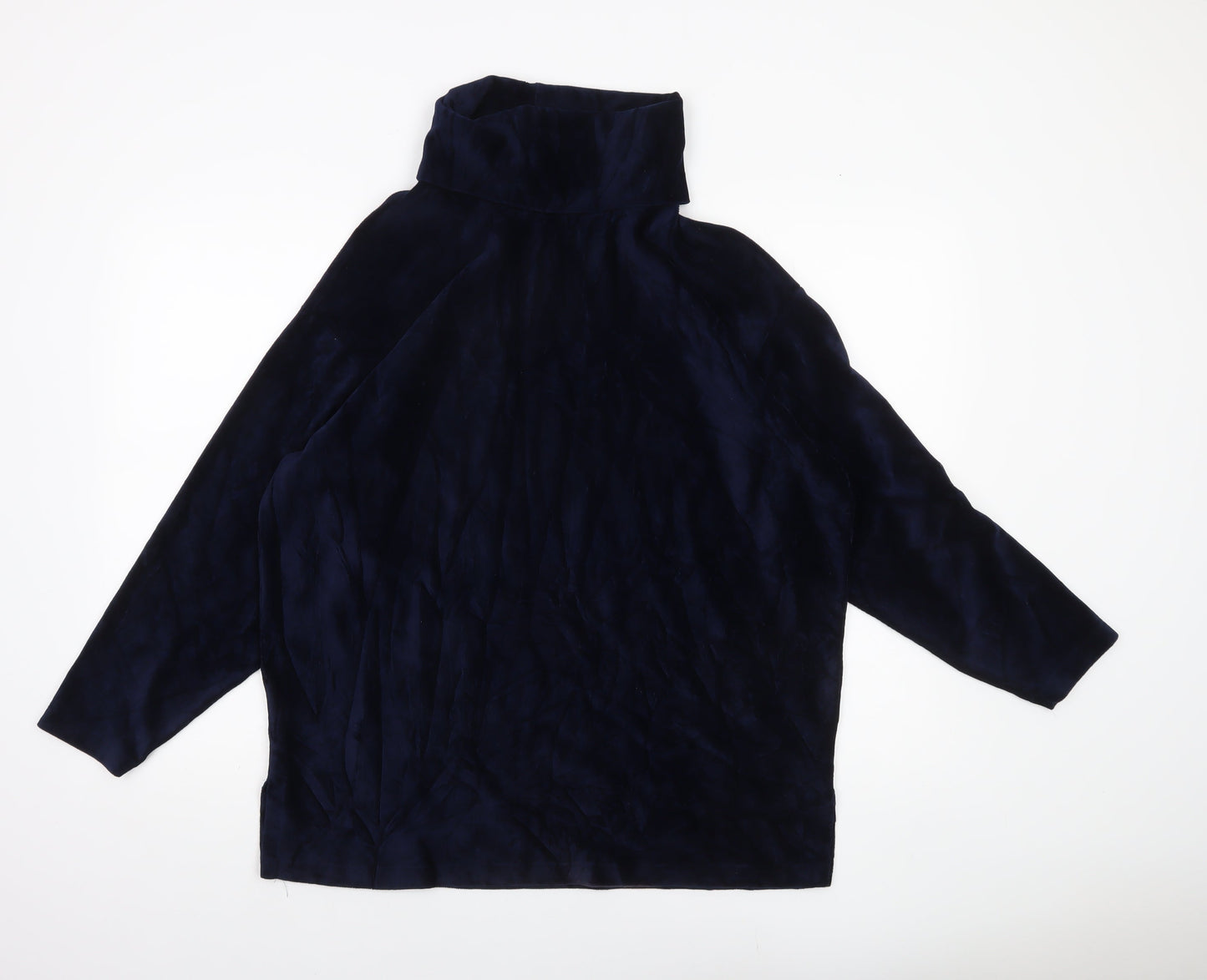 Marks and Spencer Women’s Navy Blue Roll Neck Blouse UK 12 Cotton Blend