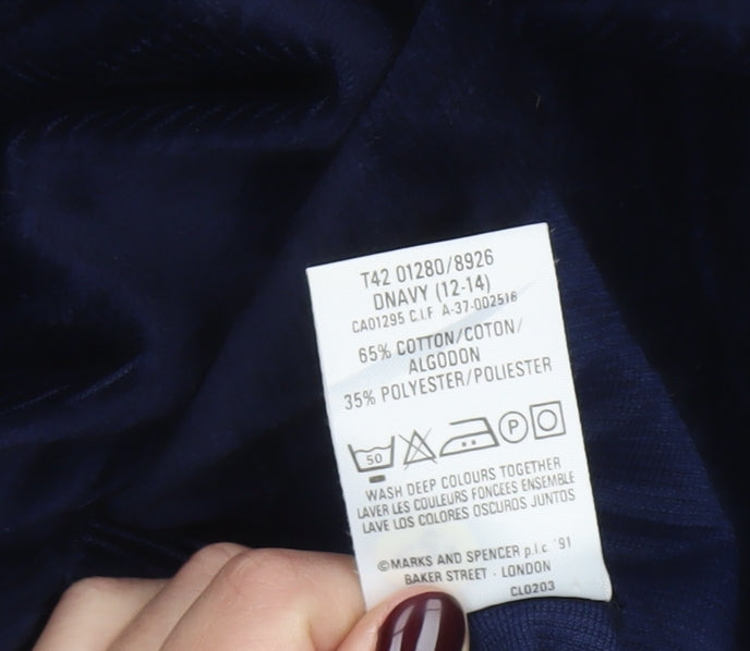 Marks and Spencer Women’s Navy Blue Roll Neck Blouse UK 12 Cotton Blend