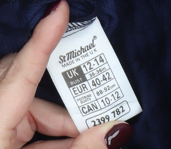 Marks and Spencer Women’s Navy Blue Roll Neck Blouse UK 12 Cotton Blend