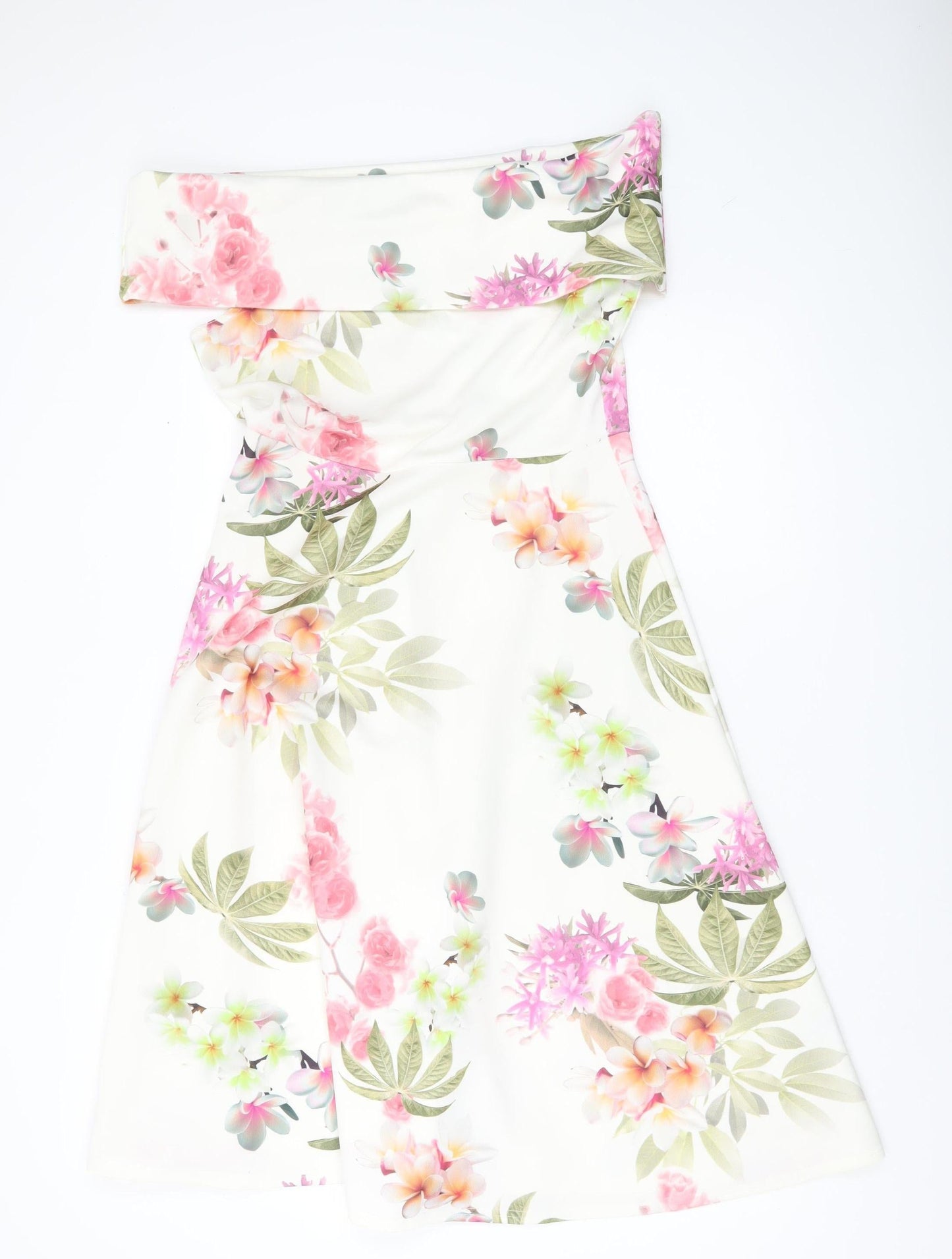 Boohoo Women’s White Floral Off Shoulder A-Line Dress Size 14