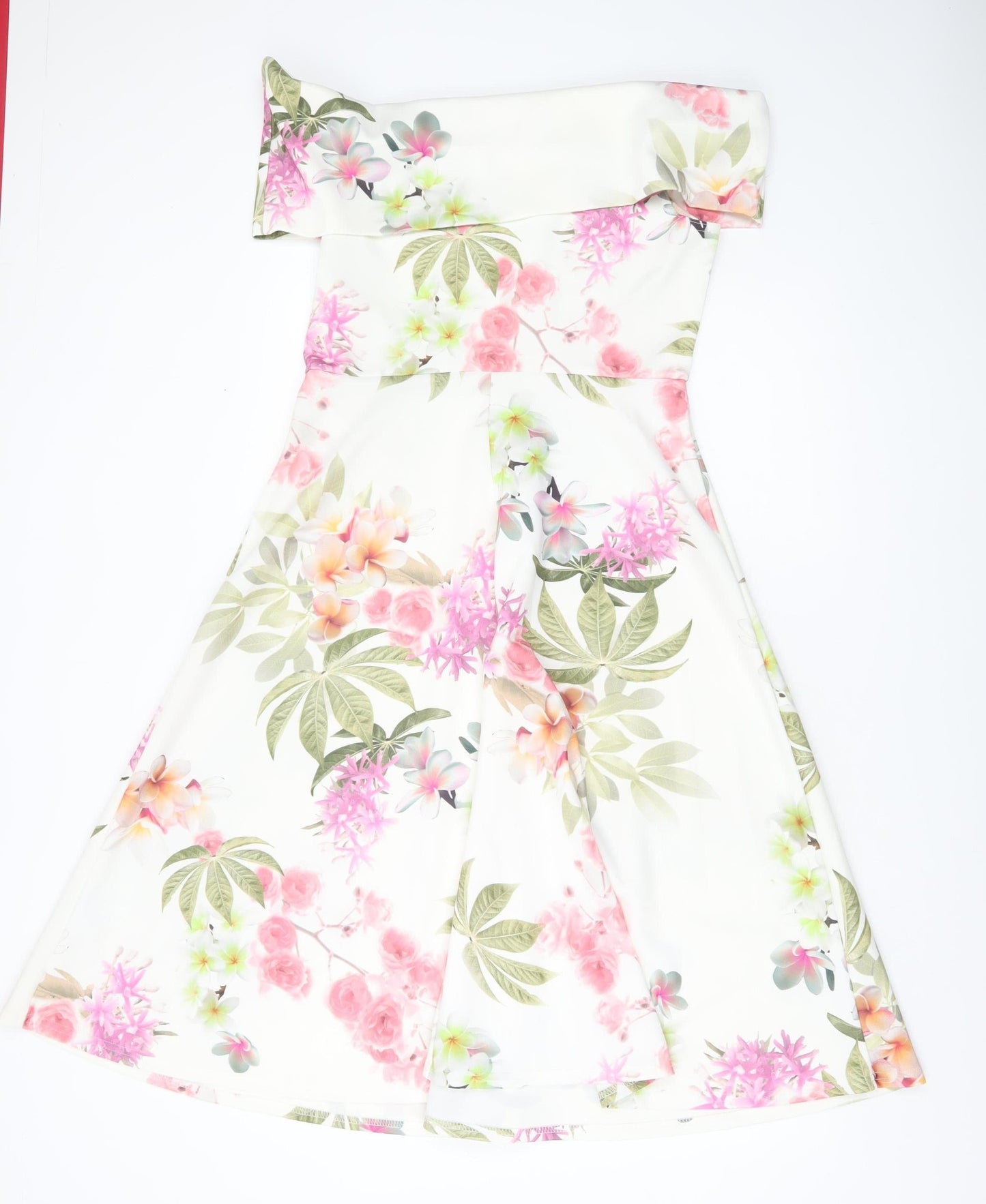 Boohoo Women’s White Floral Off Shoulder A-Line Dress Size 14