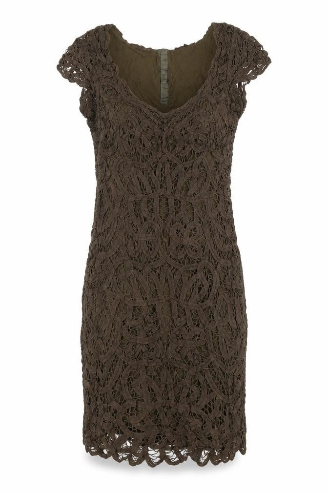 Massimo Dutti Women’s Brown Lace Sheath Dress Size 8 Scoop Neck