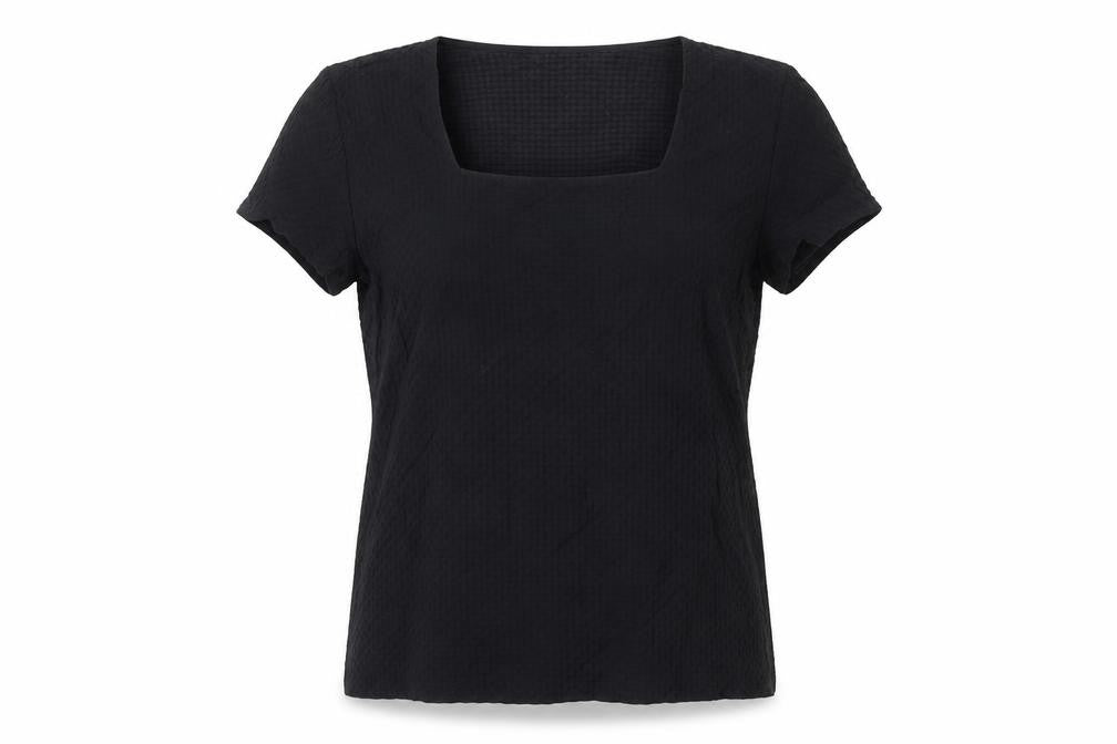 Alex & Co Womens Black Size 12 Square Neck Short Sleeve Stretch Top