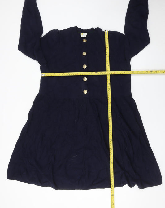 Boden Women’s Blue Long Sleeve Shift Dress Size 14 Button Front
