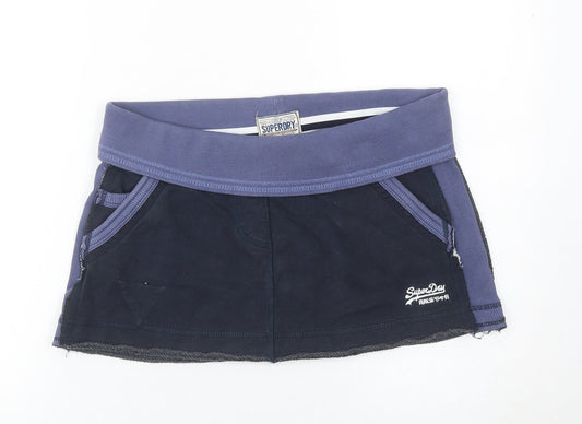 Superdry Women’s Blue Skater Short Skirt Size M Pockets Logo