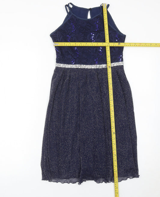 iEFiEL Girls Blue Sequin Lace A-Line Party Dress 9-10 Years Sleeveless