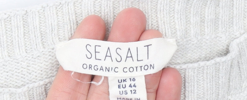 Seasalt Women Grey Organic Cotton Crew Neck Jumper Size 16