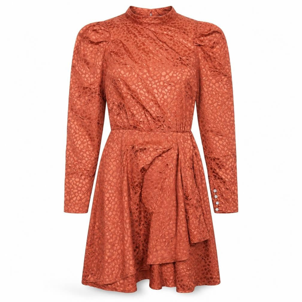 Front view of ASOS Women’s Brown Animal Print Short Puff Sleeve Dress, size UK 4