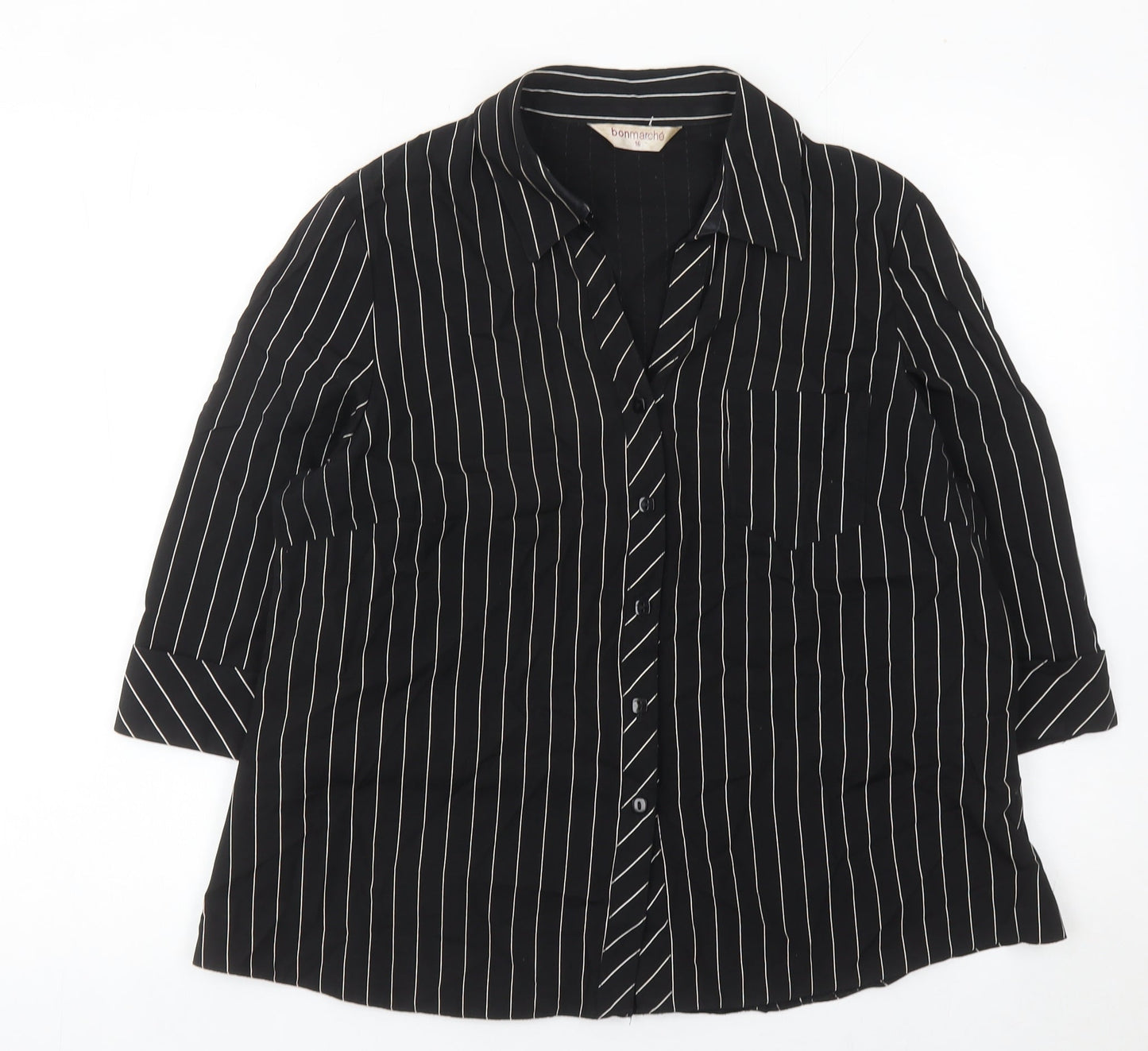 Bonmarché Women’s Black Striped Button-Up Shirt Size 16