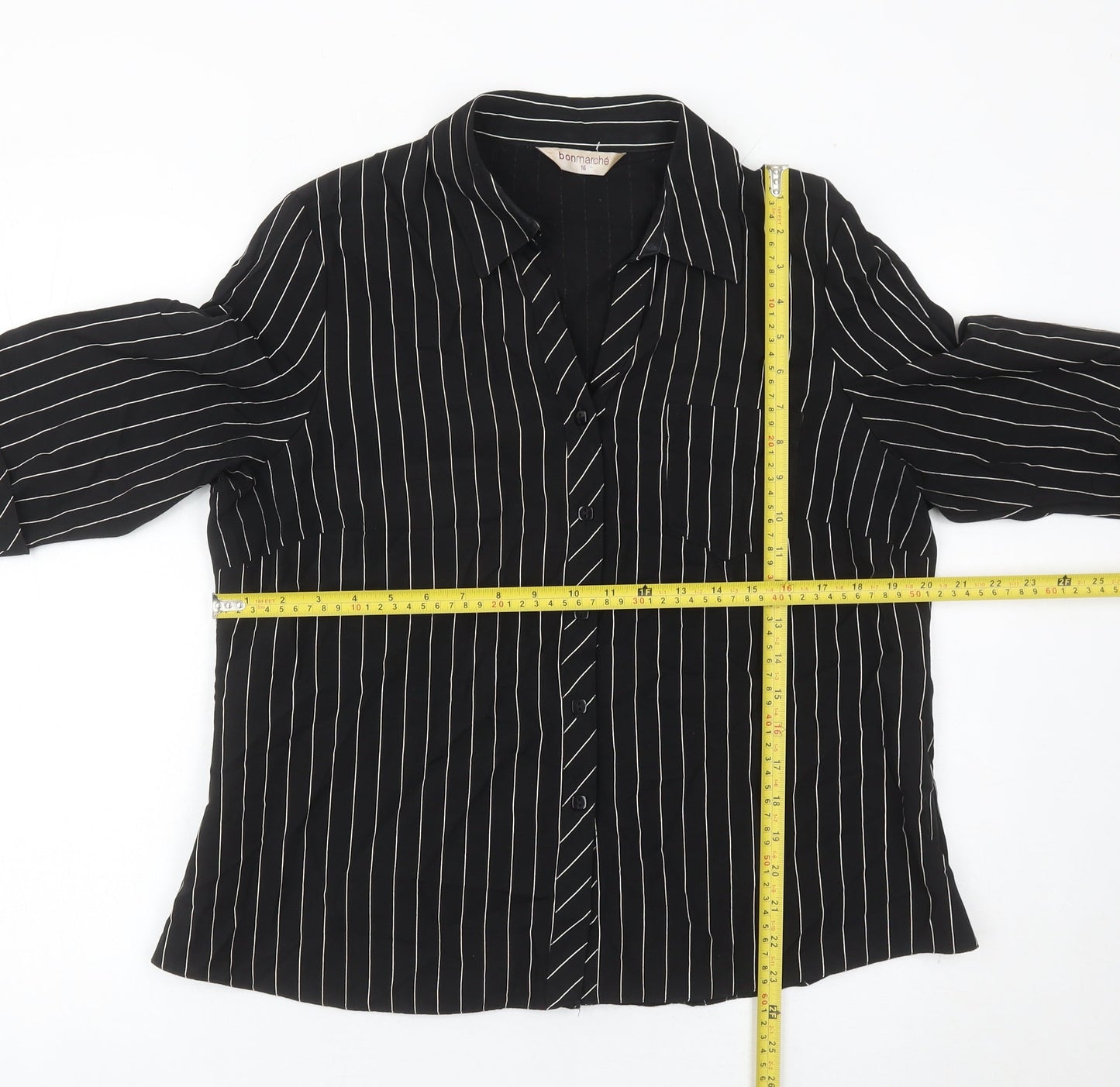 Bonmarché Women’s Black Striped Button-Up Shirt Size 16