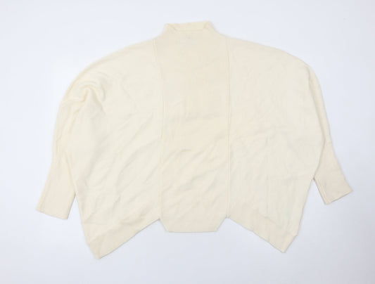 Jaeger Women’s Ivory Wool Cape Jumper M Mock Neck Relaxed Fit