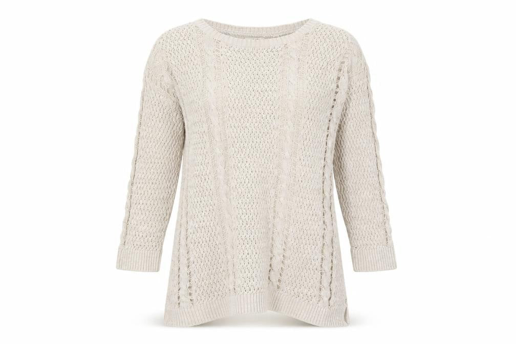 FatFace Womens Beige Size 10 Crew Neck Open-Knit Jumper