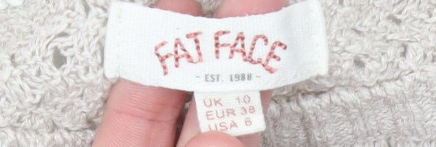 Fat Face Womens Beige Size 10 Crew Neck Open-Knit Jumper