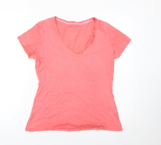 Boden Womens Pink Cotton V-Neck Short Sleeve T-Shirt Size 10