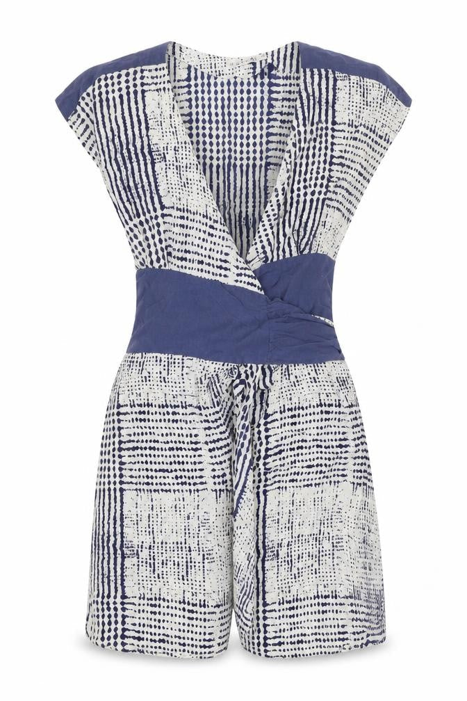 Kookai Women’s Blue Geometric Wrap Dress Size 12 Short Sleeve