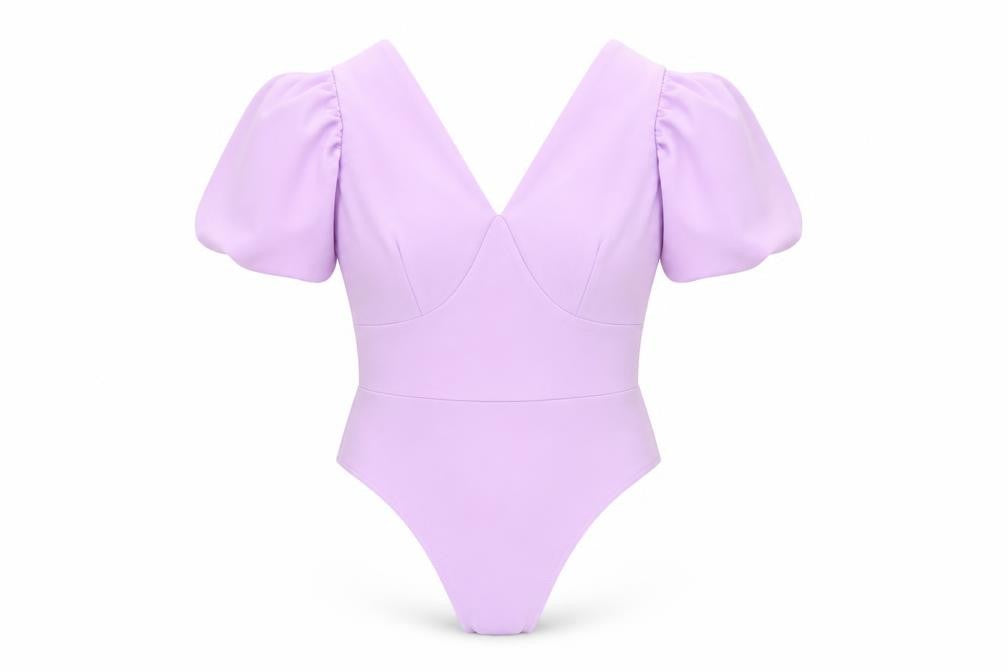 Quiz Women’s Purple Puff Sleeve V-Neck Bodysuit Blouse Size 10