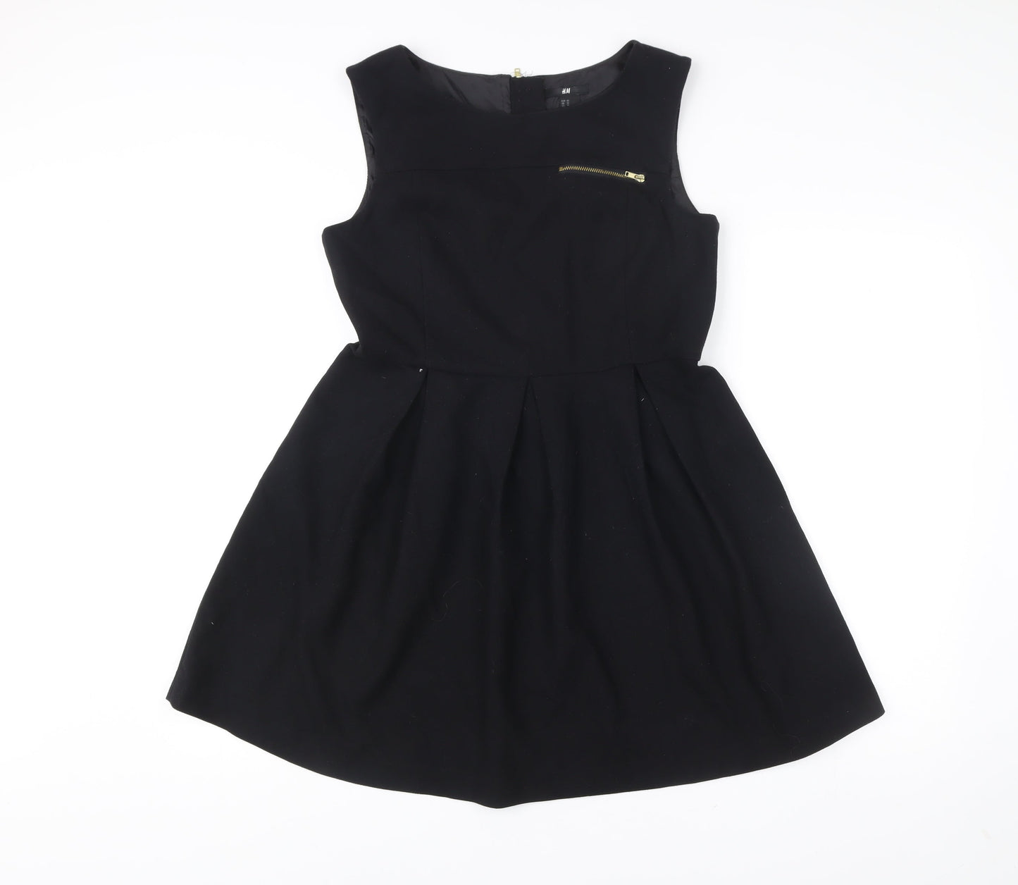 H&M Womens Black Skater Dress Size 12 Sleeveless Lined Zip