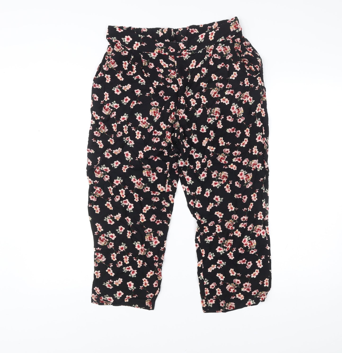 Select Women’s Black Floral Viscose Trousers Size 12 Regular