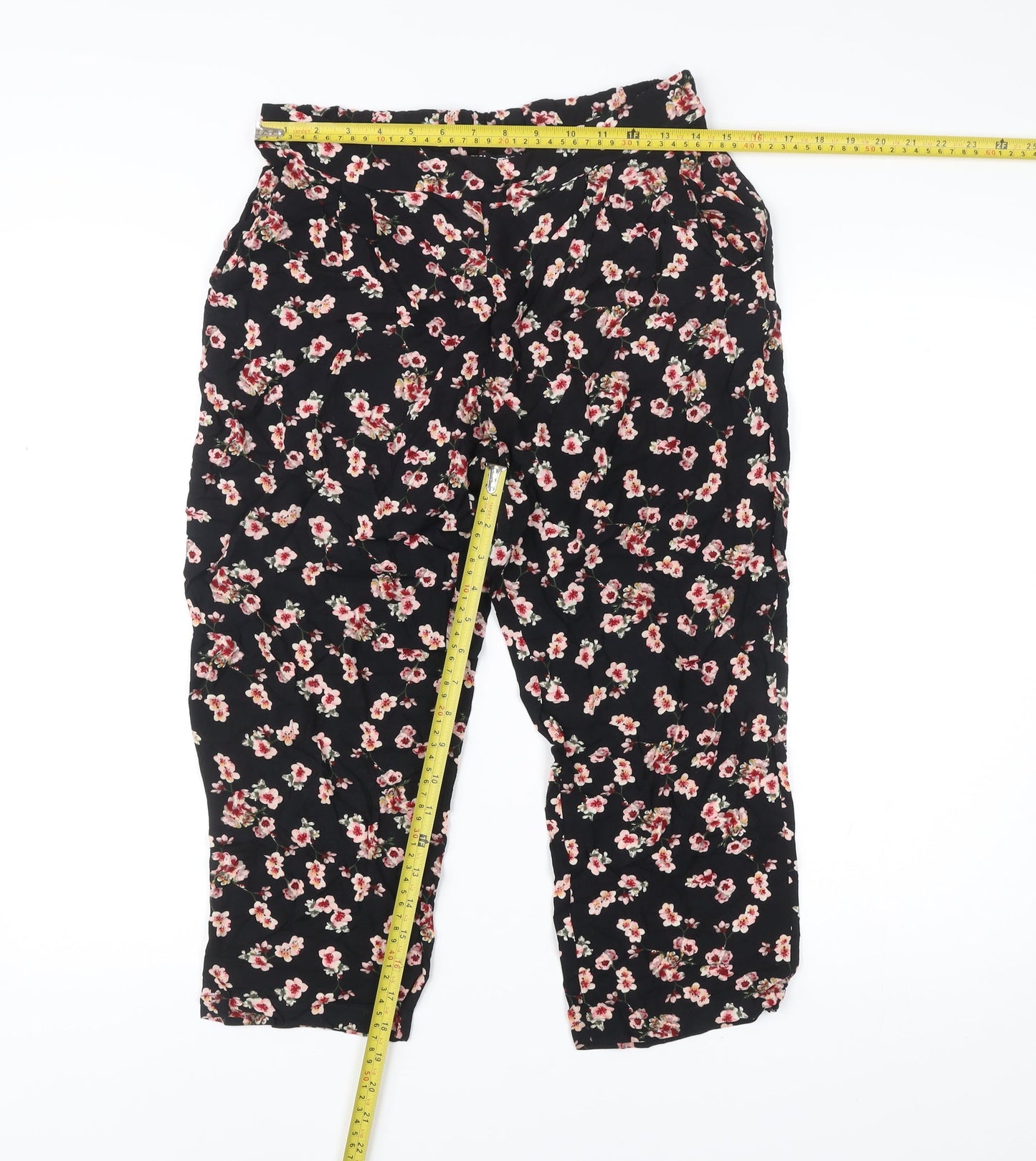 Select Women’s Black Floral Viscose Trousers Size 12 Regular