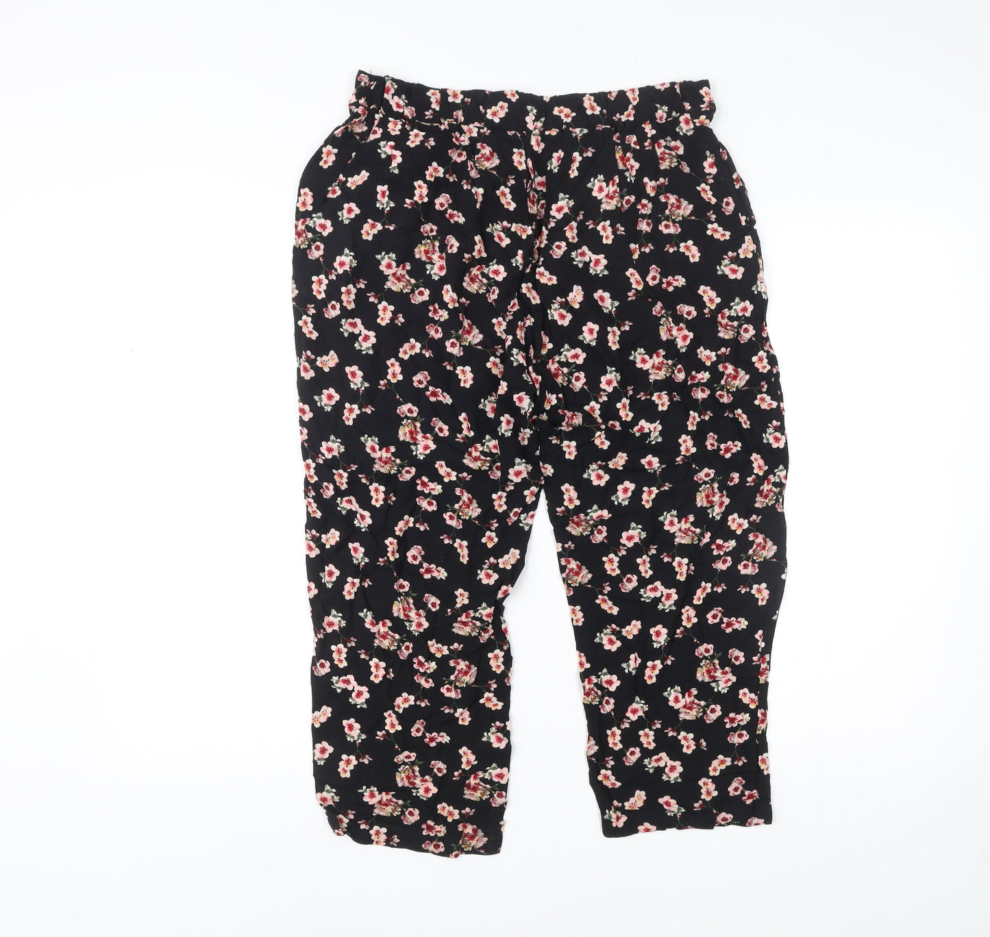 Select Women’s Black Floral Viscose Trousers Size 12 Regular