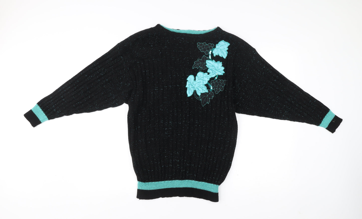 C&A Yessica Women Black Acrylic Floral Pullover Jumper Size 14