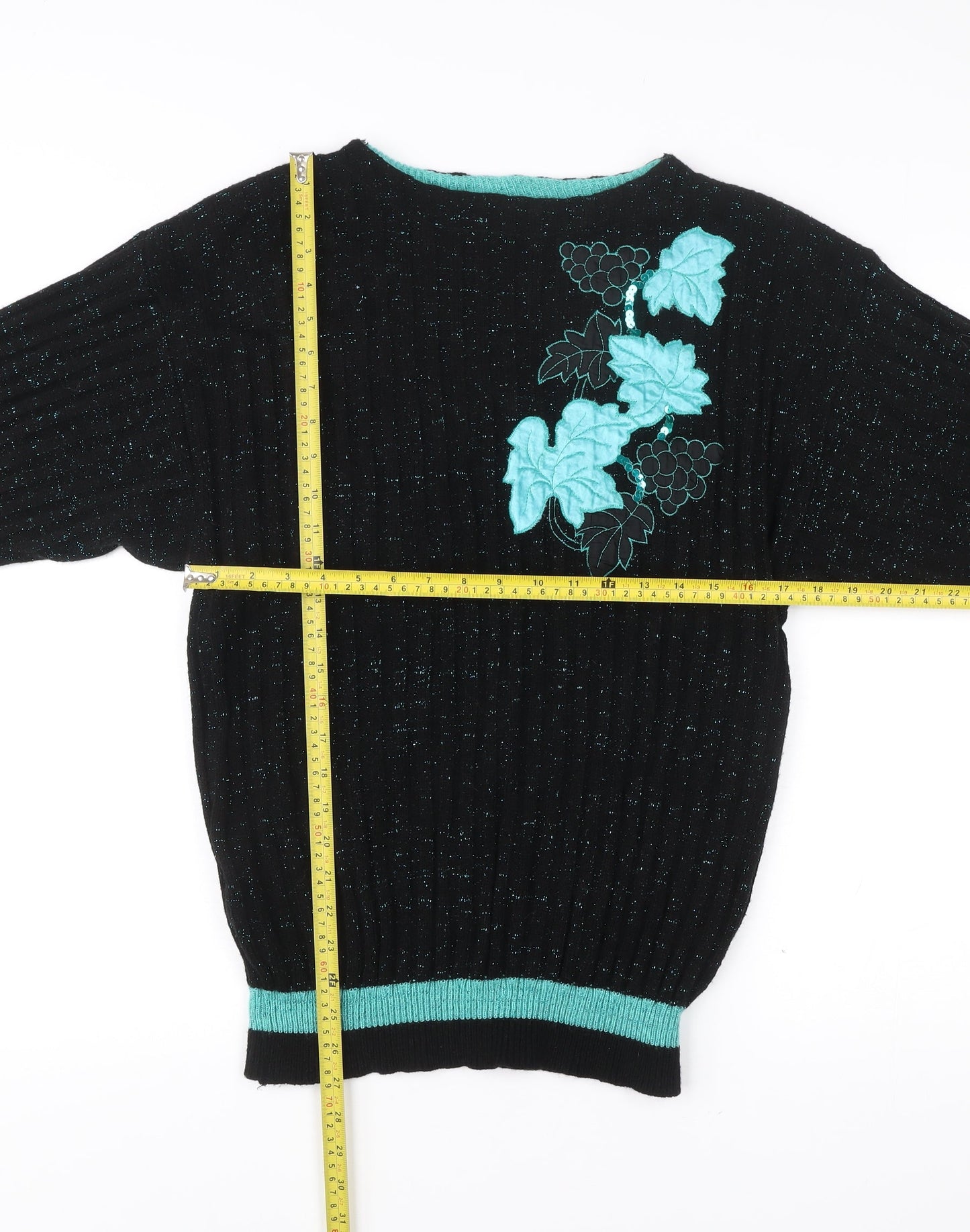C&A Yessica Women Black Acrylic Floral Pullover Jumper Size 14