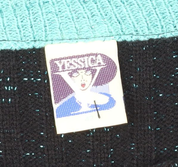 C&A Yessica Women Black Acrylic Floral Pullover Jumper Size 14