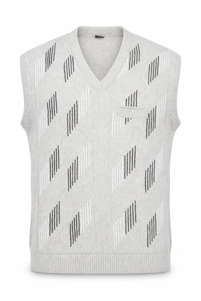 mai-ly Men’s Beige XL Sleeveless Knit Geometric Jumper Vest