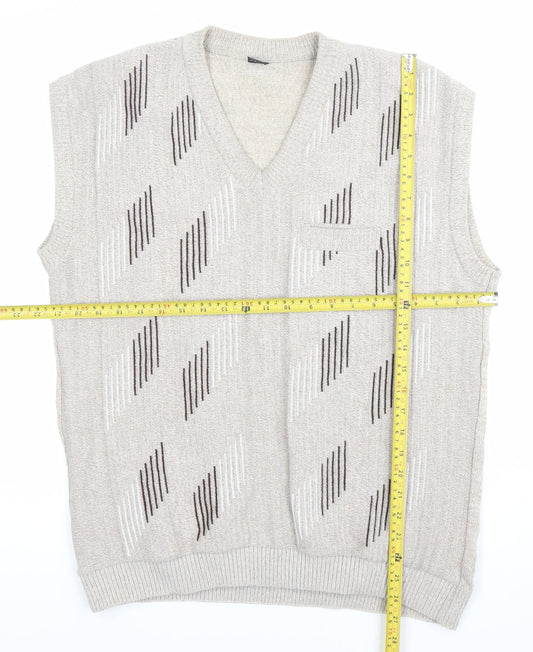 mai-ly Men’s Beige XL Sleeveless Knit Geometric Jumper Vest