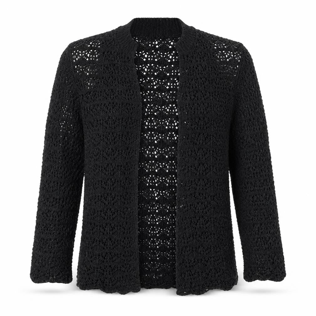Glimpse Mens Design Black Open-Knit Crochet Cardigan M V-Neck