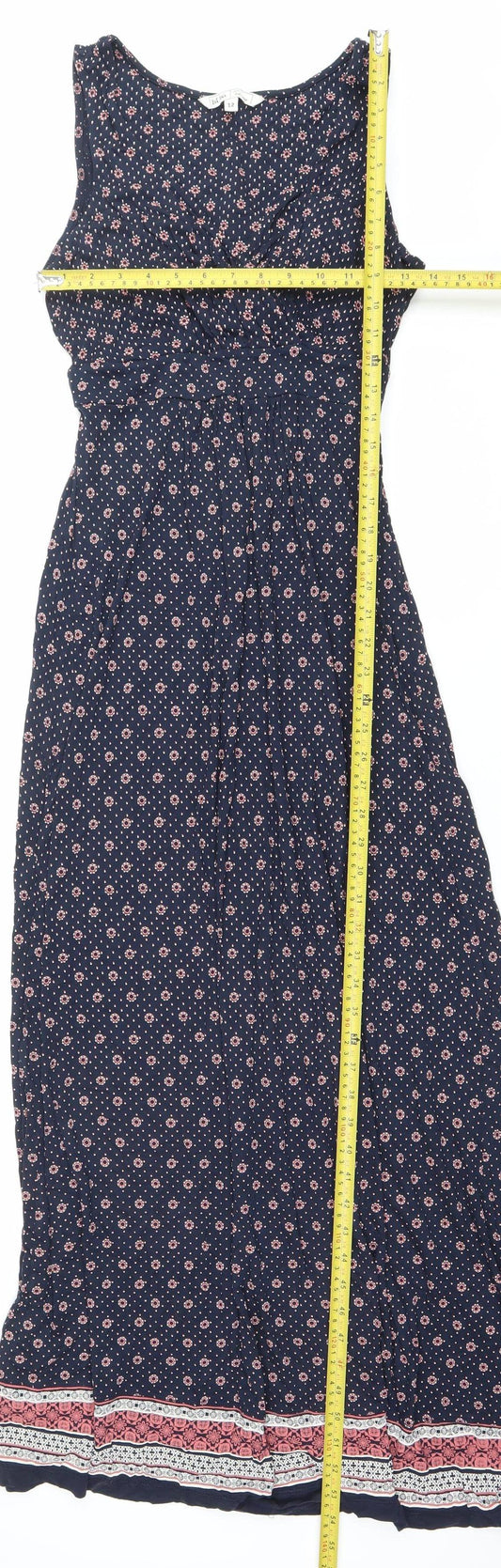 Fat Face Women’s Blue Floral Maxi Dress Size 12 Sleeveless Scoop Neck