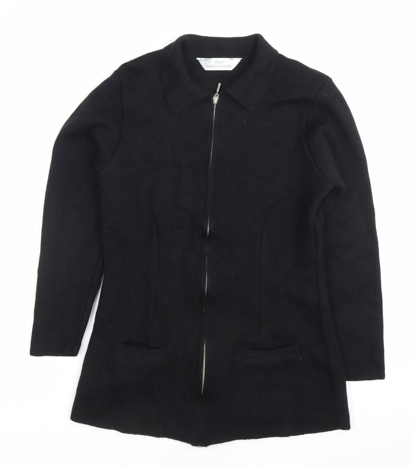 Marks and Spencer St Michael Womens Black Wool Zip Cardigan UK 10
