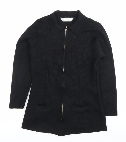 Marks and Spencer St Michael Womens Black Wool Zip Cardigan UK 10