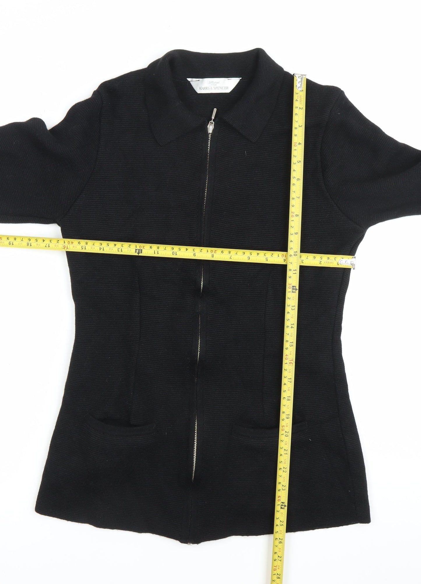 Marks and Spencer St Michael Womens Black Wool Zip Cardigan UK 10