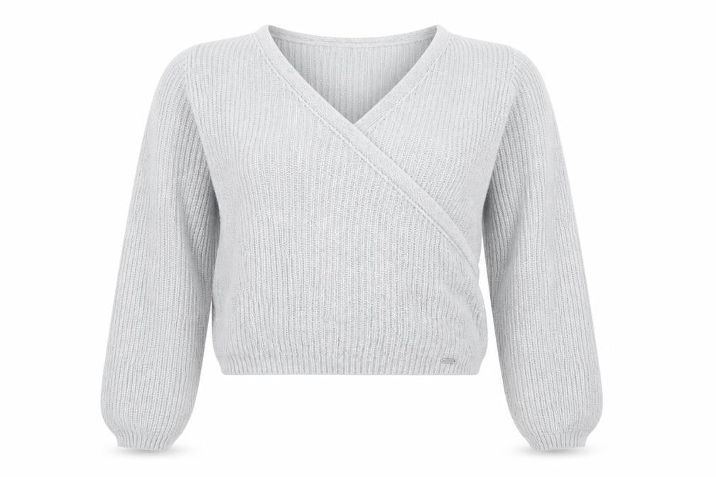 Hollister Womens Grey XS Wrap V-Neck Knit Jumper Long Sleeve
