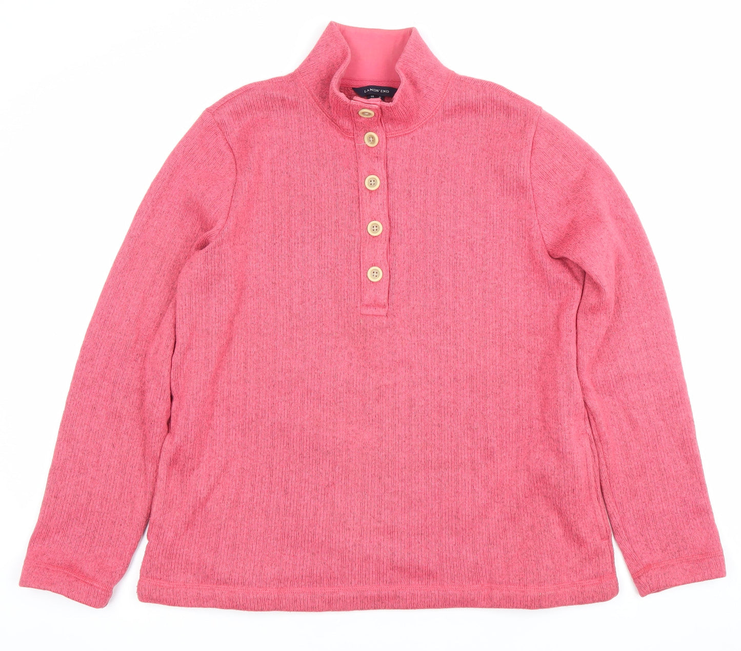 Lands' End Womens Pink Henley Sweatshirt UK M Cotton Blend