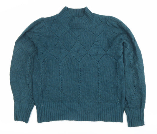Fat Face Womens Blue Mock Neck Long Sleeve Pullover Jumper Size 12