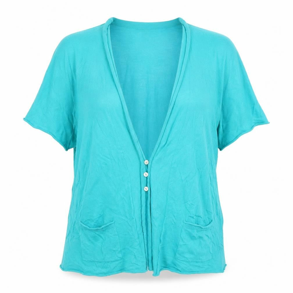 East Women’s Green Cotton Tunic Blouse Size 16 V-Neck Short Sleeve