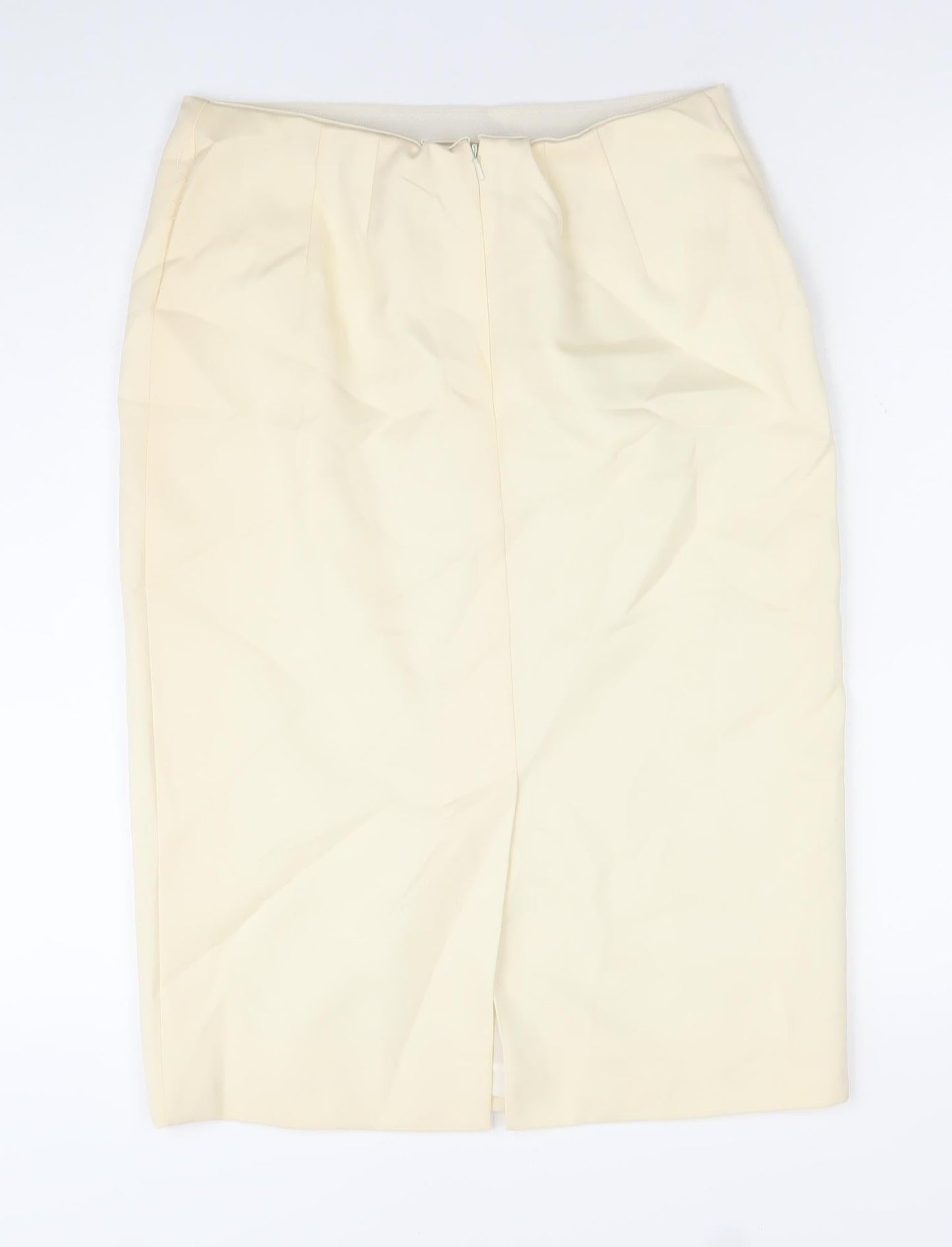 Marks and Spencer Women Ivory Size 14 Pencil Skirt Polyester Lined