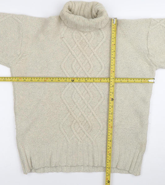 Jaeger Women’s Ivory Merino Wool Roll Neck Cable Knit Jumper M