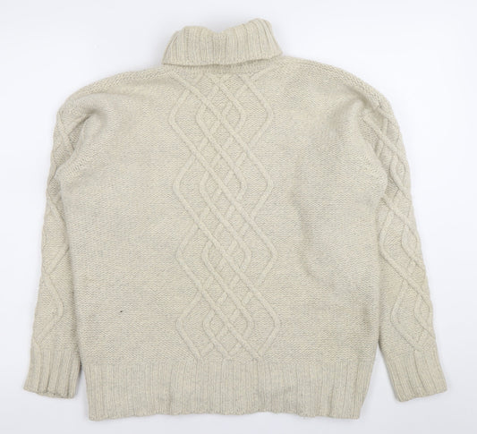 Jaeger Women’s Ivory Merino Wool Roll Neck Cable Knit Jumper M