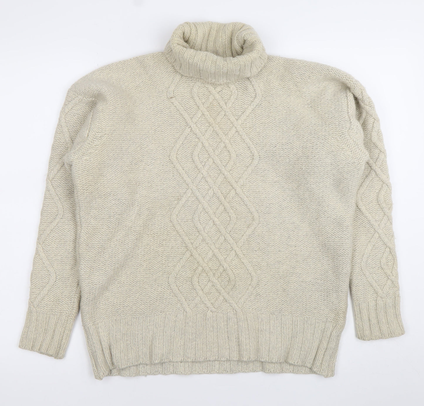 Jaeger Women’s Ivory Merino Wool Roll Neck Cable Knit Jumper M