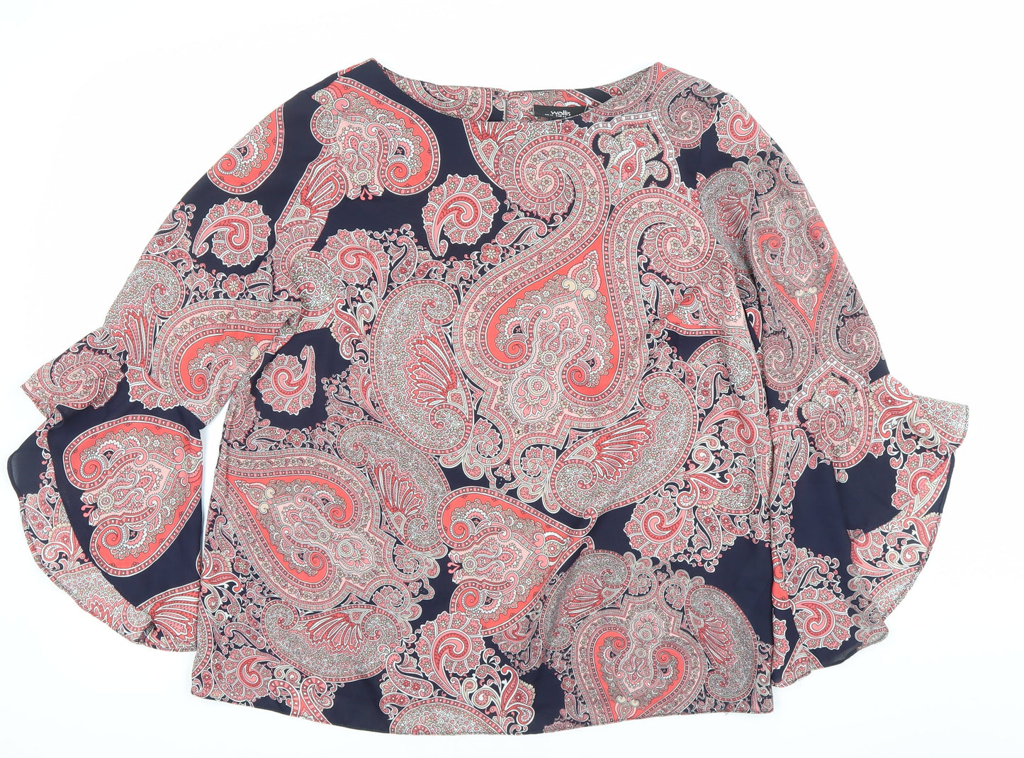 Wallis Women’s Multicoloured Paisley Blouse UK 14 Bell Sleeve