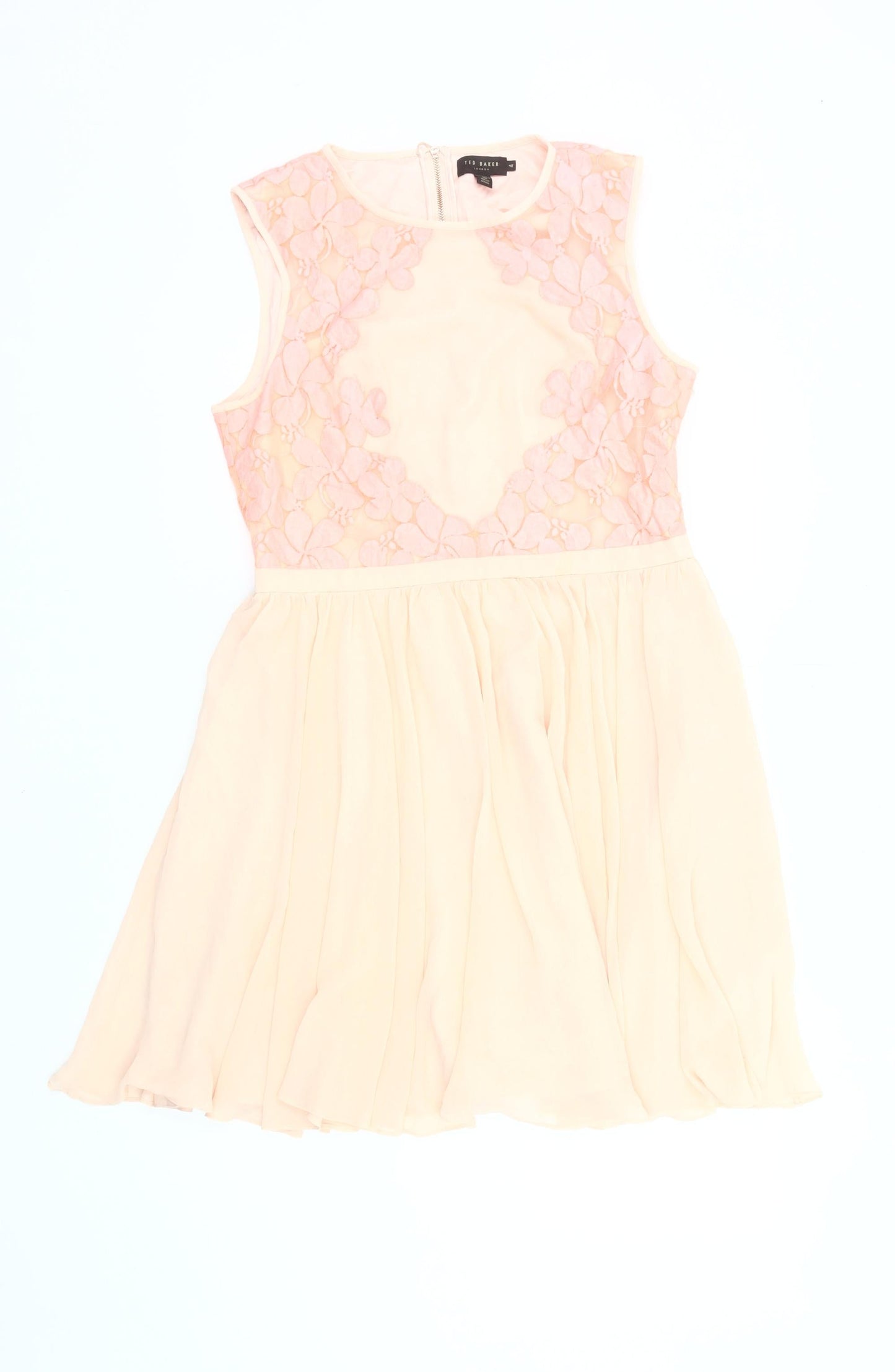 Ted Baker Women’s Beige Floral A-Line Dress Size 14 Sleeveless Party
