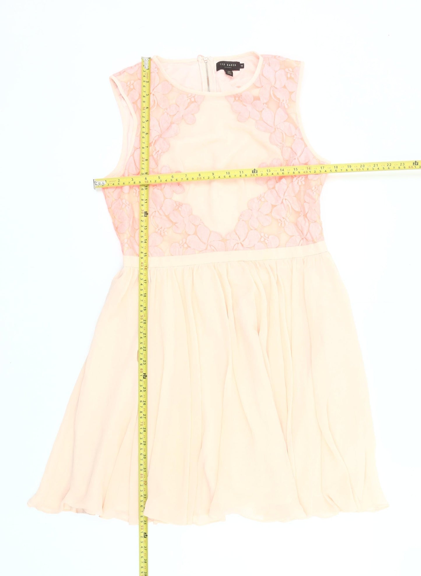 Ted Baker Women’s Beige Floral A-Line Dress Size 14 Sleeveless Party