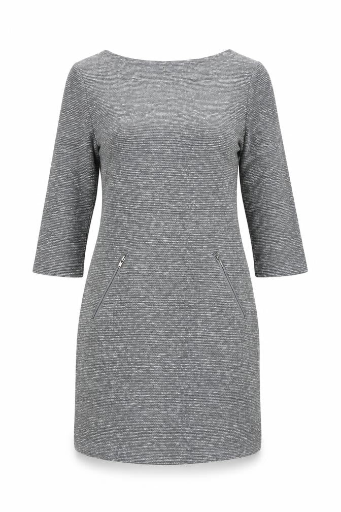 Vegas Women Grey Knit Shift Dress Size S 3/4 Sleeve Knee Length