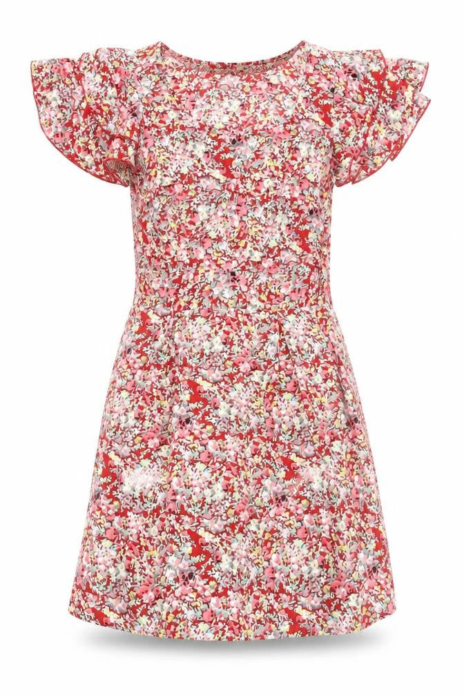 Vila Women Red Floral A-Line Short Dress Size S Summer Casual