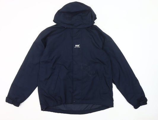 Helly Hansen Men’s Blue Waterproof Rain Jacket M Hooded Outdoor Coat