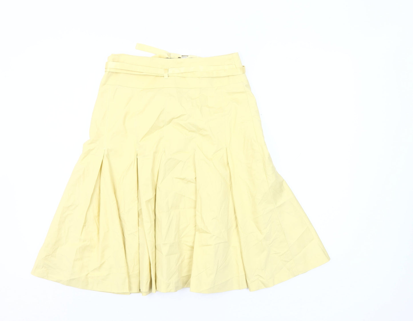 Karen Millen Women’s Yellow A-Line Pleated Knee Length Skirt UK 8