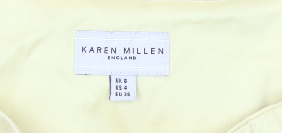 Karen Millen Women’s Yellow A-Line Pleated Knee Length Skirt UK 8